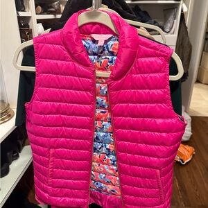 Lilly Pulitzer Cora Puffer Down Vest Pink Magenta Women's Size Small Ruffle